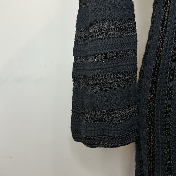 KAREN MILLEN Black Boho Style Crochet Scoop Nick Mini Dress Size Small - Picture 7 of 10